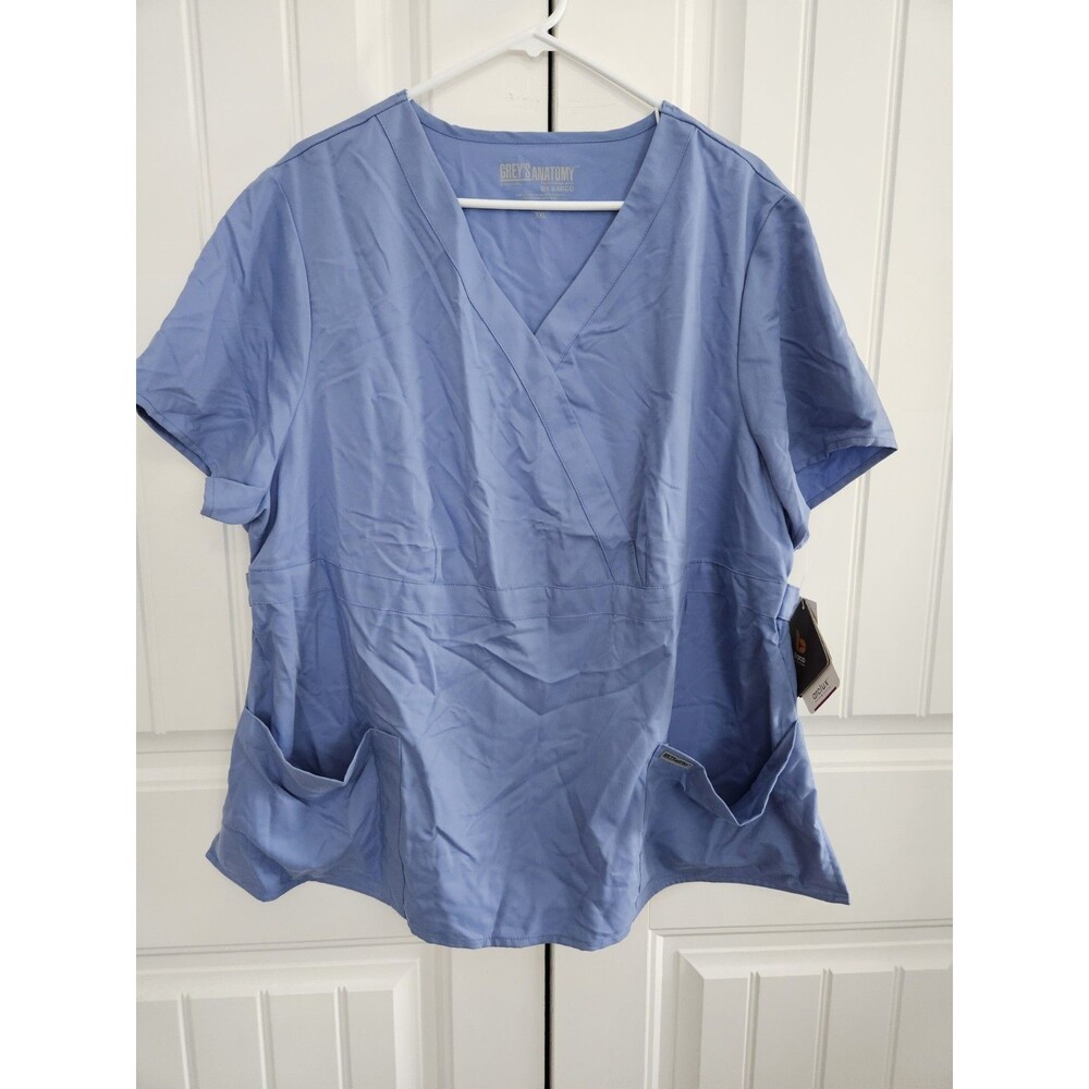 New Greys Anatomy By Barco Women's Short Sleeves V Neck  blue Top Size 3X